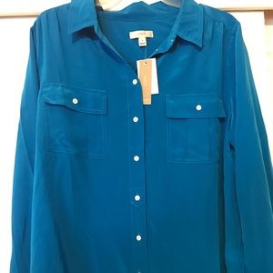 J. Crew Blue Silk Blouse Size 16 NWT